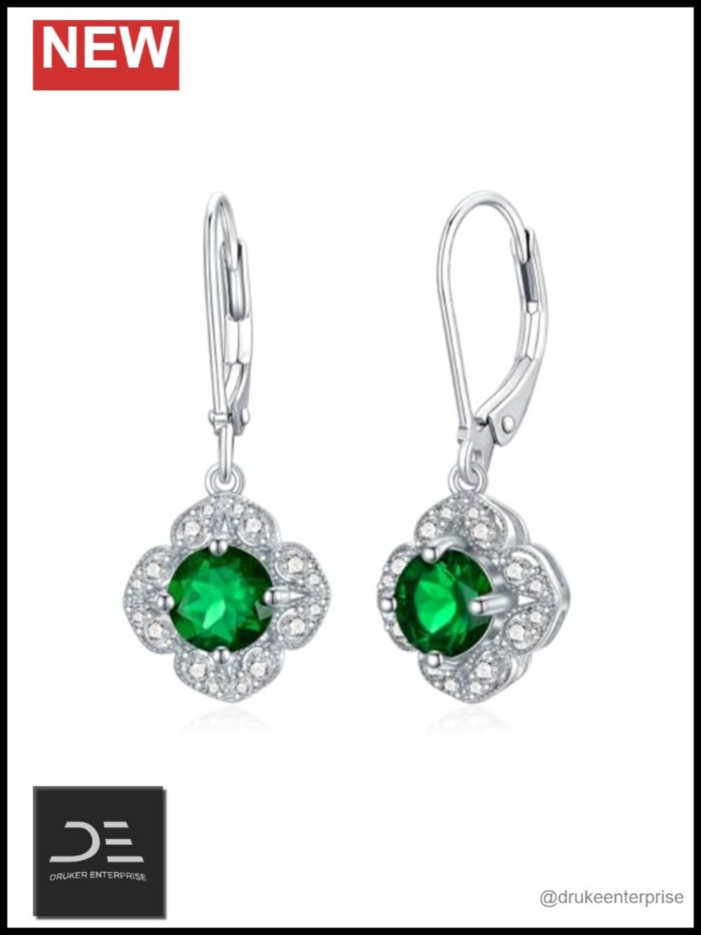 Lab Created Emerald Dangle Earrings 925 Sterling Silver Drops